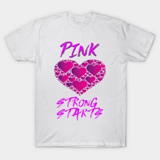 Breast Cancer Awareness: Pink Hearts, Strong Starts T-Shirt